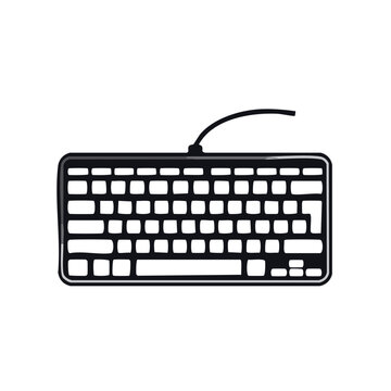 Doodle Style Computer Keyboard Isolated on White Background - Vector Illustration