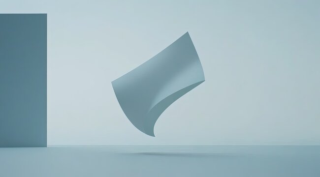 Light-blue, geometric, abstract shape hovering in a minimalist space