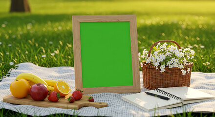 Summer Picnic Scene Green Screen Mockup for Your Design