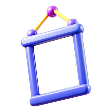 3D rendered purple square frame with yellow rods and purple spheres isolated on transparent background