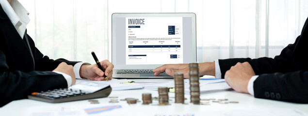 Poster - Invoice on computer screen from accounting application. Computer program for financial and budget of corporate business. brisk.