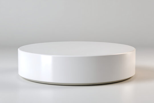 Digitally Rendered Image Of Clean White Cylindrical Platform On Neutral Background Studio Setting Product Display Mockup Empty Round Pedestal