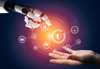 Poster - AI artificial intelligence strengthens cybersecurity with intelligent threat detection, virtual assistant alerts, and proactive protection agAI artificial intelligencenst digital breaches. Vouch