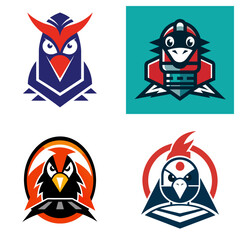 Poster - Collection of four stylized animal logos featuring an owl, a duck, and two bird like creatures