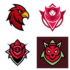 Poster - Illustration featuring an eagle head and three abstract rose flower designs in red and black colorschemes