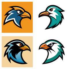 Poster - Four stylized bird head logos in varying color schemes and quadrant arrangements on a white background
