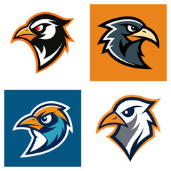 Poster - Four bird head logos in different color schemes and styles displayed in a square arrangement design