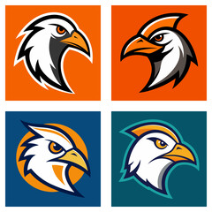 Poster - Four stylized eagle head logos with different color schemes arranged in a square grid pattern design