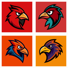 Poster - Collection of four square images featuring stylized bird heads with different color schemes and backgrounds