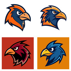 Poster - A collection of four bird head logos with varied color schemes and stylized design elements shown here