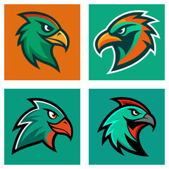 Poster - Collection of four stylized eagle head logos in various color schemes and square backgrounds displayed together