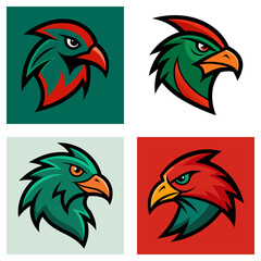 Poster - Four square images showing different color variations of an eagle head logo design concept art