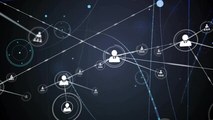 Poster - Thin white line hitting central user icon expanding nodes tracing lines visualizing network growth