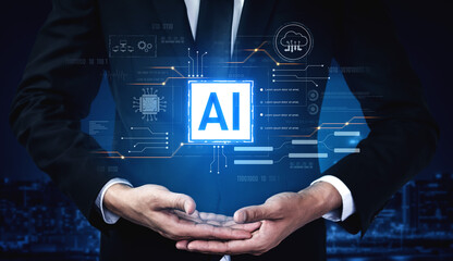 Poster - AI core technology presented with digital circuit connections, symbolizing AI systems, processing power, and integration into modern digital platforms Vouch