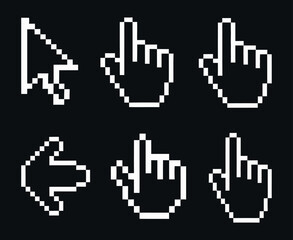 Aufkleber - collection of classic pixelated white computer cursors including an arrow pointer and hand icons on 