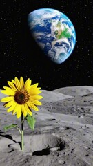 Wall Mural - vertical 9:16 A sunflower on the moon