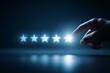 © Rifqi - Measuring digital customer satisfaction through a hand selecting a perfect five star rating interface indicating service quality excellence success and online feedback evaluation