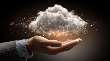 Fototapete - Corporate executive interacts with secure interconnected digital cloud network symbolizing global data infrastructure for scalable business technology innovation