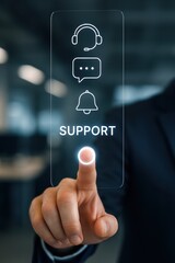 Poster - Digital touch represents the availability of instant help from support services, a symbol of immediate assistance. The image, captured in sharp focus, brings a feeling of efficiency.