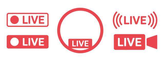 Poster - Collection of red live streaming icons featuring a dot circle and camera symbol for broadcasts