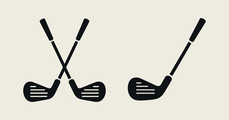 Poster - Golf Club Icon Set in Black Silhouette Style Featuring Crossed Clubs and a Single Club Ideal for Sports and Recreation Themed Designs