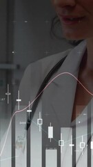 Poster - Animation of data processing over caucasian female doctor in hospital
