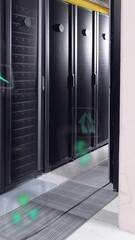 Poster - Animation of eco icons and data processing over computer servers