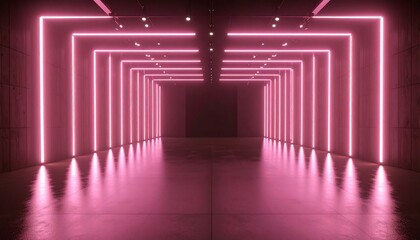 Aufkleber - Pink Neon Lights Corridor: Futuristic Architectural Design