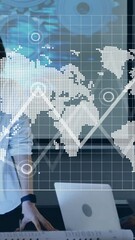 Poster - Animation of data processing and statistics over diverse businesspeople in office