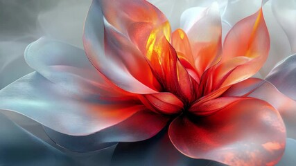 Poster - Vibrant digital rendering of a floral design featuring a luminous lotus blossom in shades of red and orange