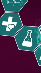 Poster - Animation of icons with medical data processing over dark background