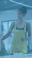 Poster - Animation of financial data processing over diverse business people in office