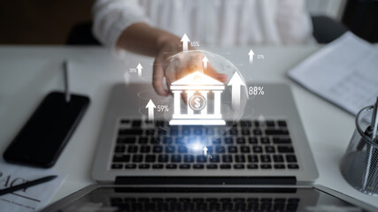 Poster - Digital banking innovation integrates finance and technology to enhance online banking, mobile services, and fintech for seamless financial experiences. Latch