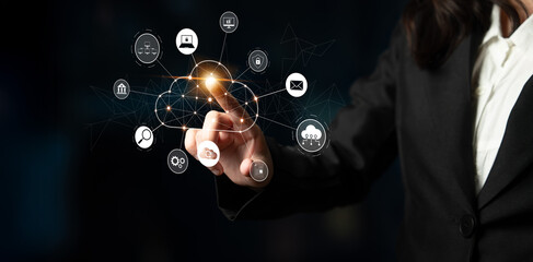 Poster - Cloud computing enables cloud, service, and network integration for digital transformation, data access, and scalable platform connectivity Latch