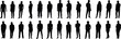 © Masum Creatives - Diverse Group of People Silhouettes Standing Vector Collection: Full-Body Views of Men and Women in Various Poses, Minimalist Flat Design for Crowd Scenes and Architectural Renderings,