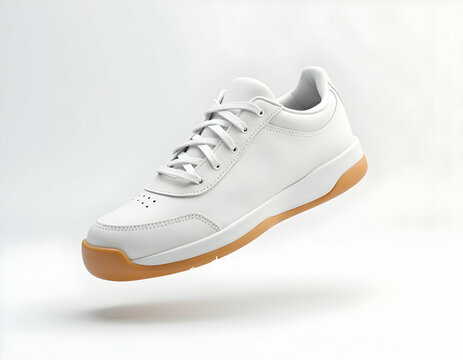 Floating White Shoe with Brown Sole Isolated on White Background