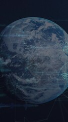 Poster - Animation of two globes of digital icons and security padlock icon over globe on blue background