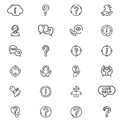 Poster - Collection of support and information icons featuring question marks and help assistance symbols