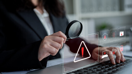 Poster - Cybersecurity threat focuses on cybersecurity, threat, and data breach with strong emphasis on system protection, data integrity, and security risks Latch