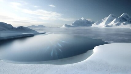 Wall Mural - Frozen glacial lake nestled among snow-capped mountains, serene winter landscape