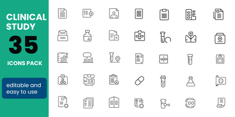 Fototapete - Line Editable Icons set. Vector illustration in modern thin line style of medicine-related icons: patient, placebo effect, research results, and more.