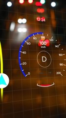 Poster - Animation of car interface wot navigation and speedometer against night city traffic
