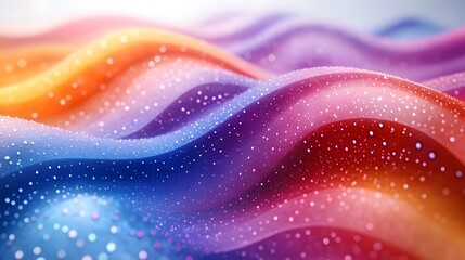 Fototapete - Curved ribbon dances with rainbow spheres in glowing vibrant motion