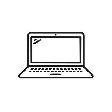 Open Laptop Computer Vector Outline Icon, Portable PC Technology Symbol on White