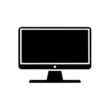 Desktop computer monitor icon, flat screen with stand isolated on white, modern technology device vector