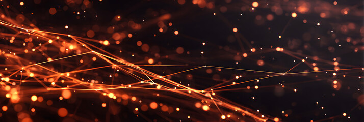 Poster - Abstract digital data visualization. Glowing orange and red lines on dark background. Network of connections, tech concept. Illustration represents modern technology, innovation, cyberspace, future.
