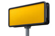 © Rucia - A Blank Yellow Rectangular Signboard with a Black Border Mounted on a Gray Metal Pole Against a White Background
