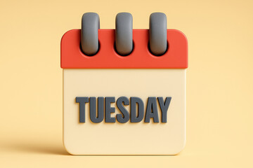 Poster - Tuesday Calendar Icon Illustration with Red Header and Gray Day Text on Yellow Background for Schedule, Reminder, Appointment, and Planning Concepts