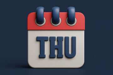 Poster - 3D Calendar Icon Displaying 'THU' on a Dark Blue Backdrop Representing Thursday and Weekly Schedule Organization for Business and Personal Use