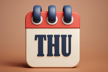 Poster - 3D Rendered Calendar Icon Displaying 'THU' on a Brown Backdrop Representing Thursday and Weekly Schedule Organization for Business and Personal Use